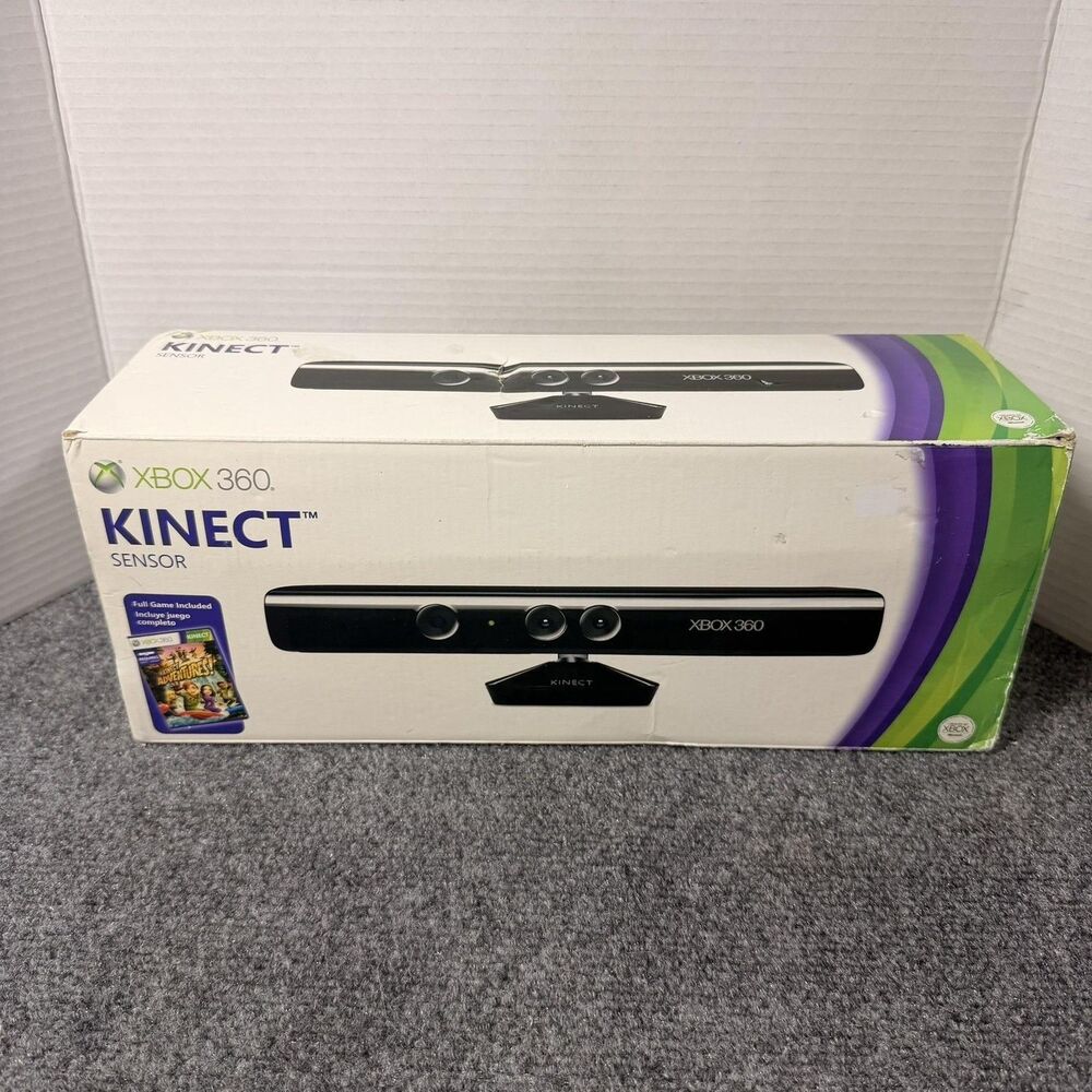 Microsoft Xbox 360 Kinect Sensor Black Camera Adventures Game Tested Bundle